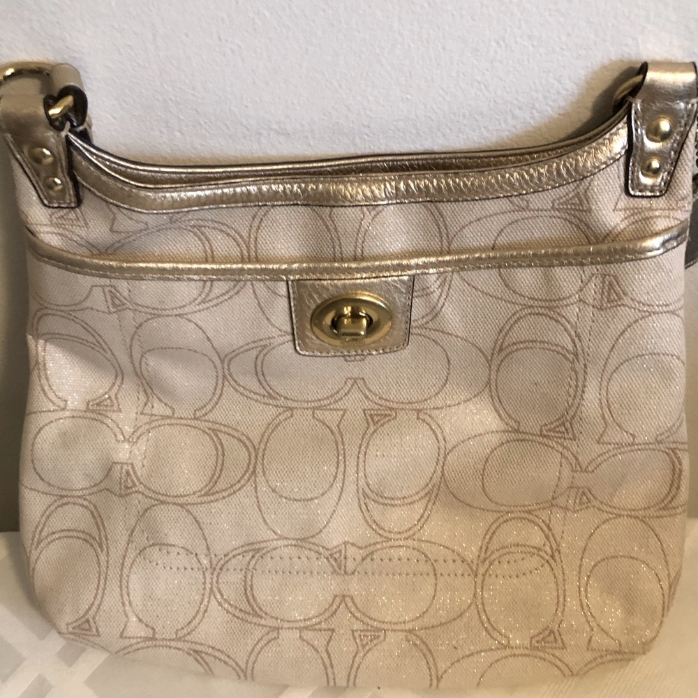 Coach Linen Penelope Crossbody, Cream/Gold Metallic